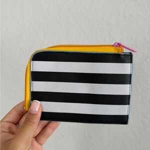 Sephora striped Black & White Zip Card Wallet with Yellow Trim